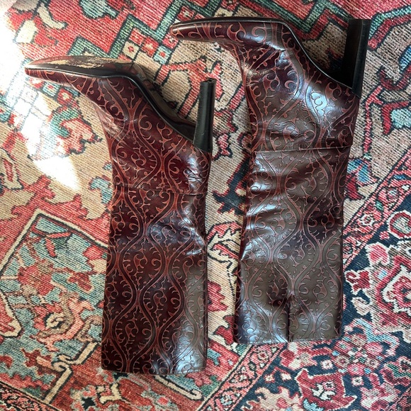 Vintage DKNY Brown Patterned Knee-High Boots - Picture 6 of 11